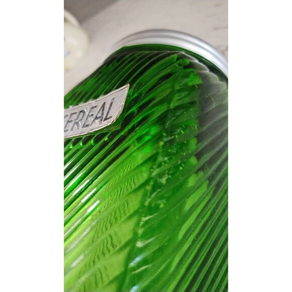 Vintage Owens Illinois Green Ribbed Glass Cereal Canister Depression Glass - Picture 9 of 9